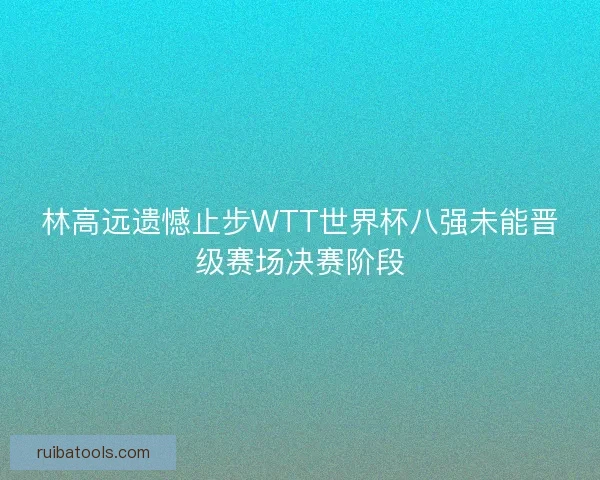 林高远遗憾止步WTT世界杯八强未能晋级赛场决赛阶段